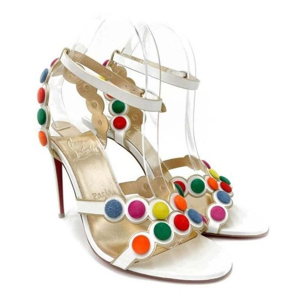 Christian Louboutin White Smartissima 100 Suede-trimmed Leather Sandals - Picture 5 of 12